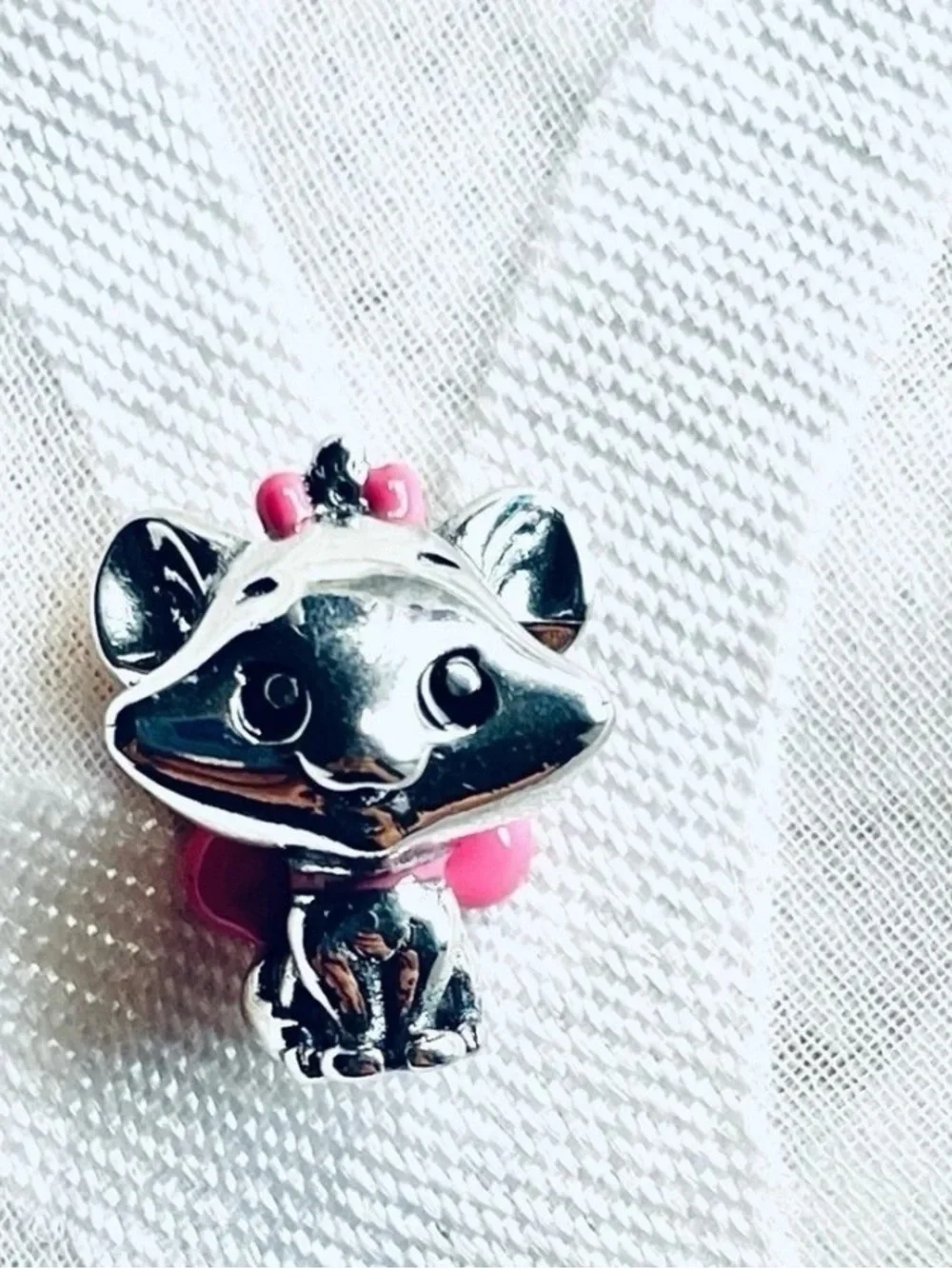 Silver Fox Kids Charm with Pink Bow